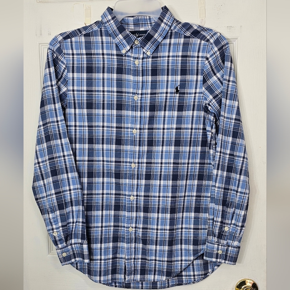 Polo Ralph Lauren Boys XL (18-20) Blue Plaid Button Down Shirt L/S Cotton